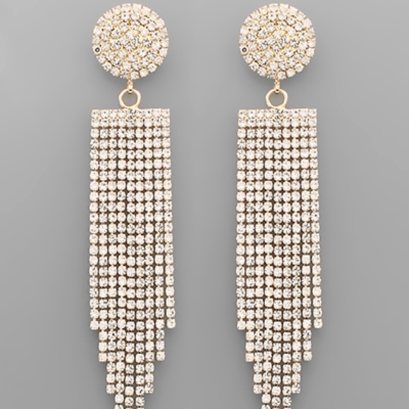 Rhinestone Disk Fringe Earrings - Picture 1 of 2